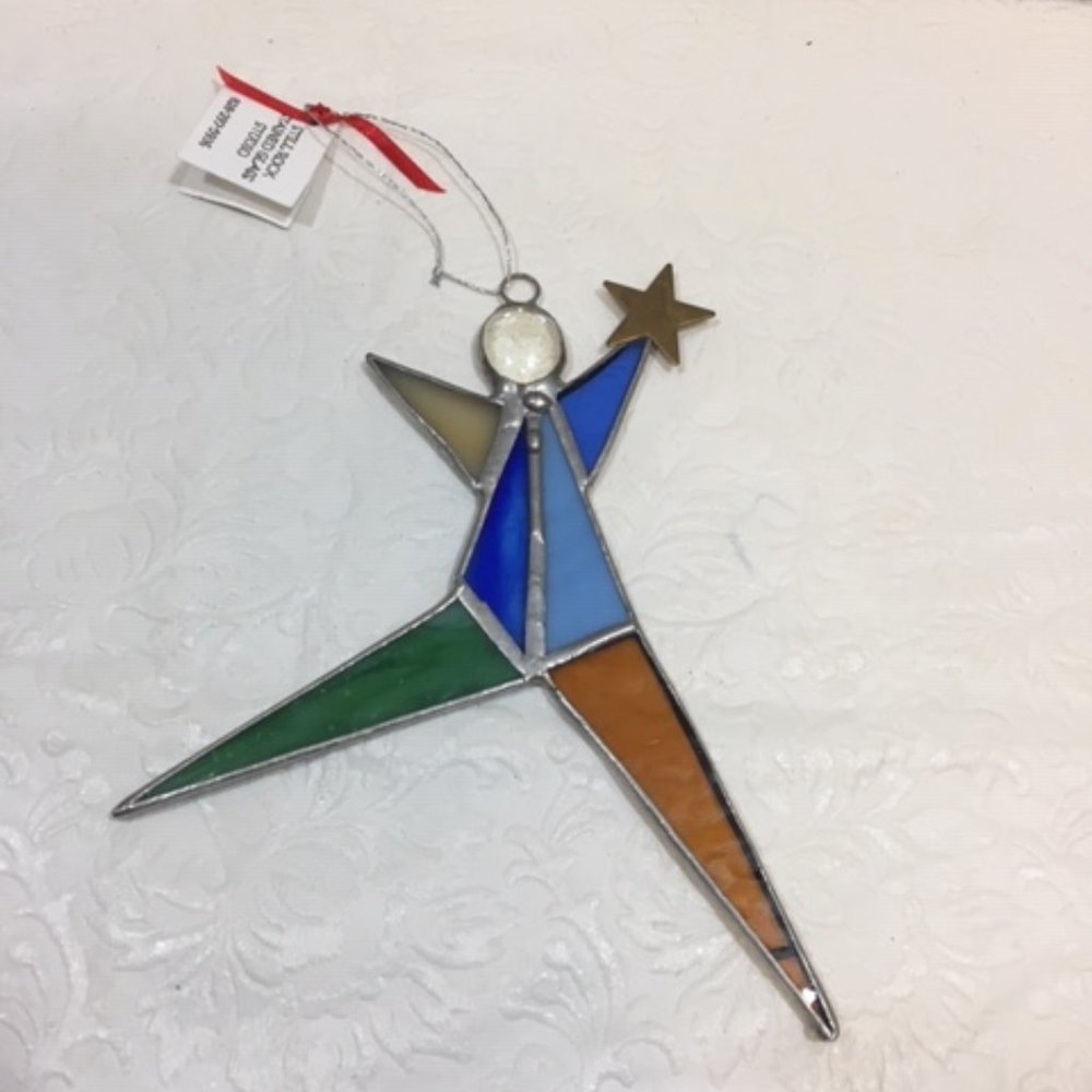 Still Rock Stained Glass Star Person Ornament Suncatcher Handmade 5x6"